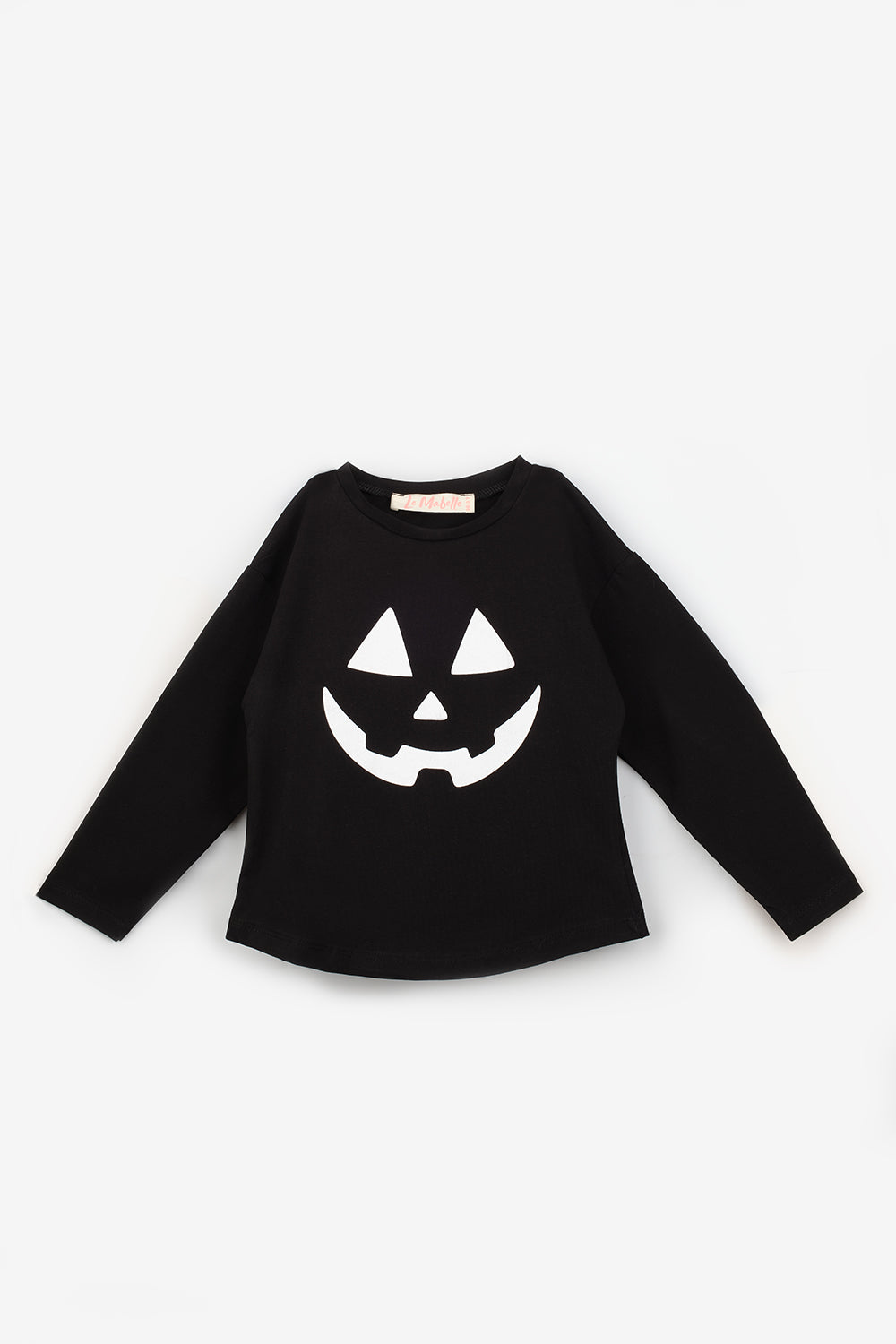 Siyah Bal Kabağı Baskılı Uzun Kollu Halloween Kız Çocuk Tişört