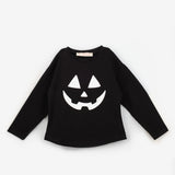 Siyah Bal Kabağı Baskılı Uzun Kollu Halloween Kız Çocuk Tişört