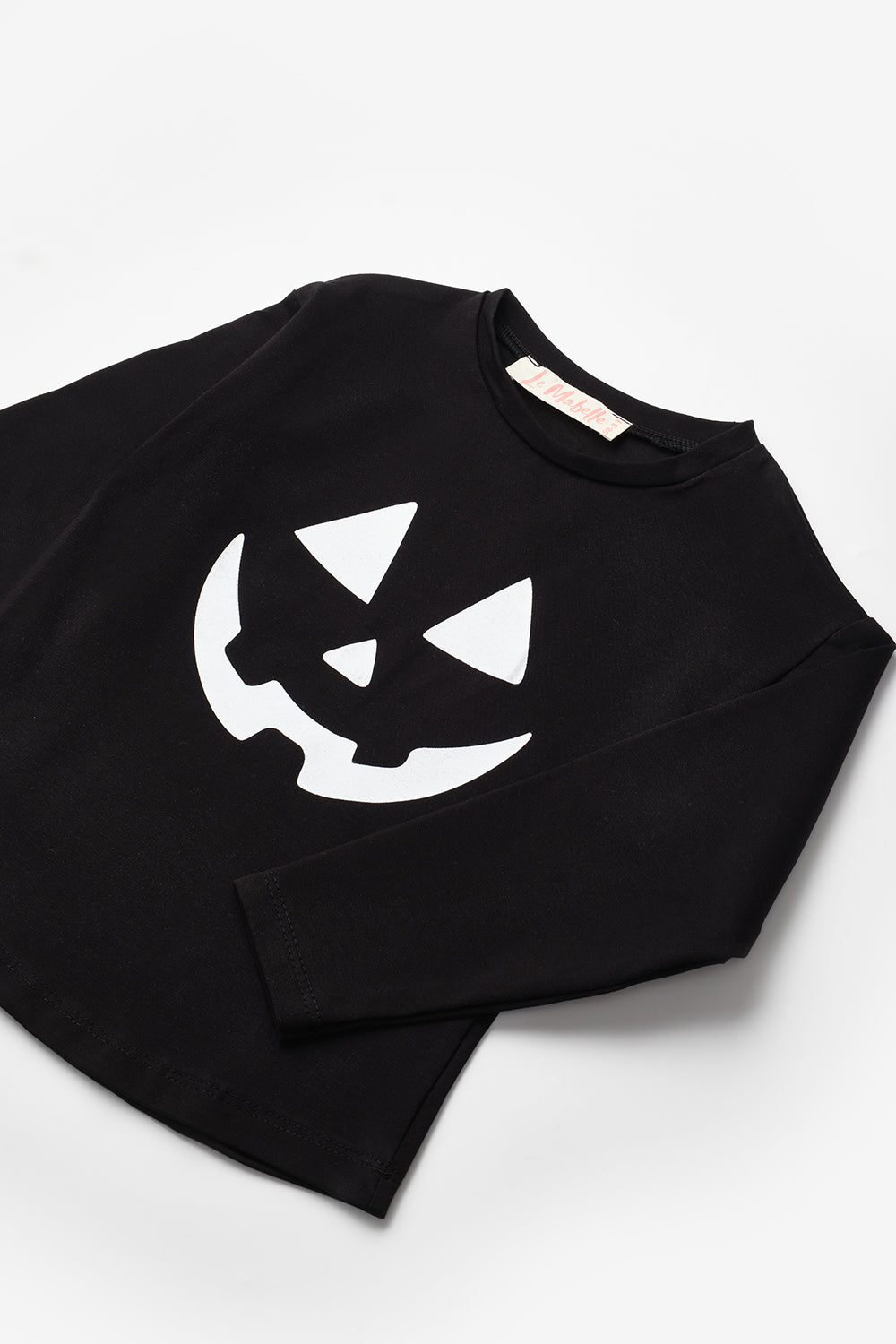 Siyah Bal Kabağı Baskılı Uzun Kollu Halloween Kız Çocuk Tişört