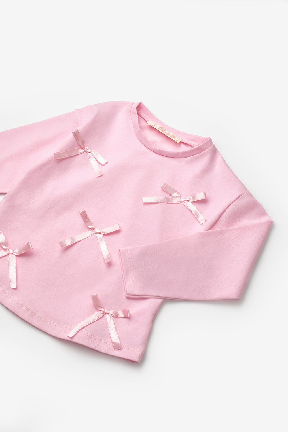 Pembe  5 Fiyonklu Kız Çocuk Tişört