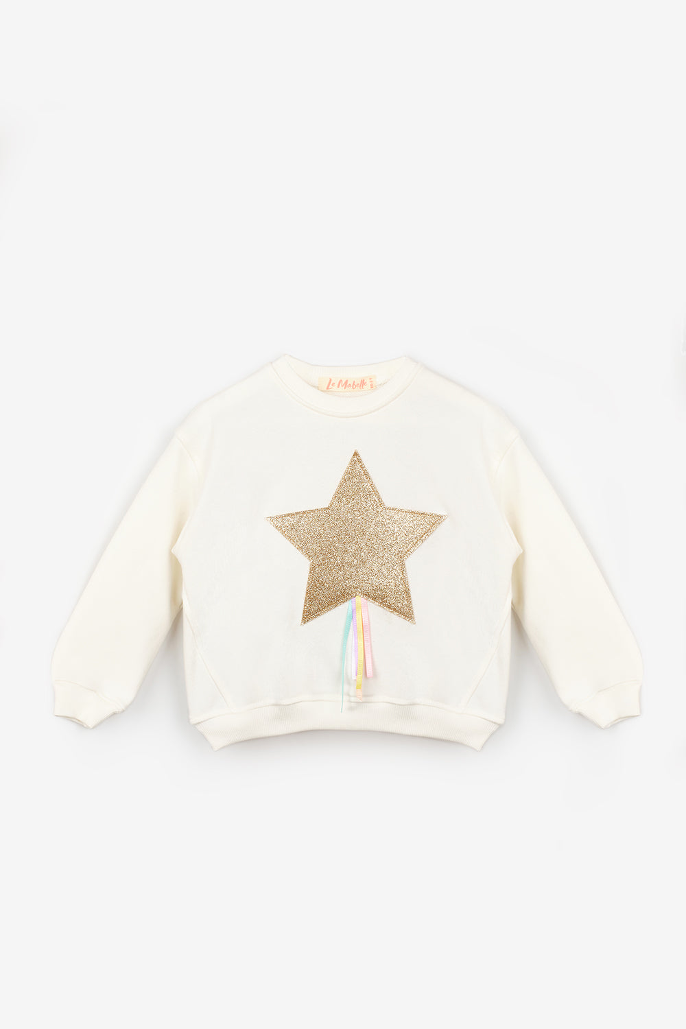 Beyaz  Yıldız Nakışlı Kurdele Detaylı Kız Çocuk Sweatshirt