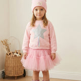 Pembe  Yıldız Nakışlı Kurdele Detaylı Kız Çocuk Sweatshirt