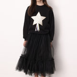 Black Star Embroidered Ribbon Detailed Girls' Sweatshirt