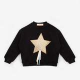 Siyah  Yıldız Nakışlı Kurdele Detaylı Kız Çocuk Sweatshirt