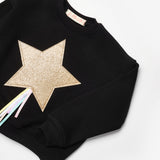 Siyah  Yıldız Nakışlı Kurdele Detaylı Kız Çocuk Sweatshirt