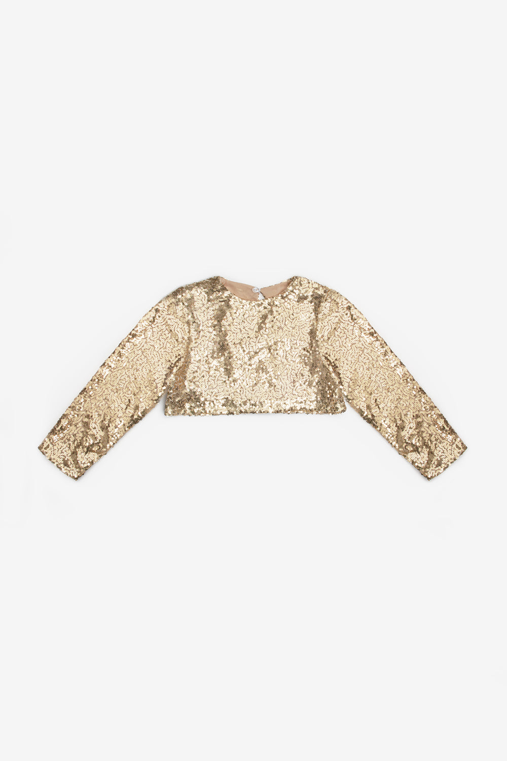 Altın Uzun Kollu Pullu Kız Çocuk Crop Bluz