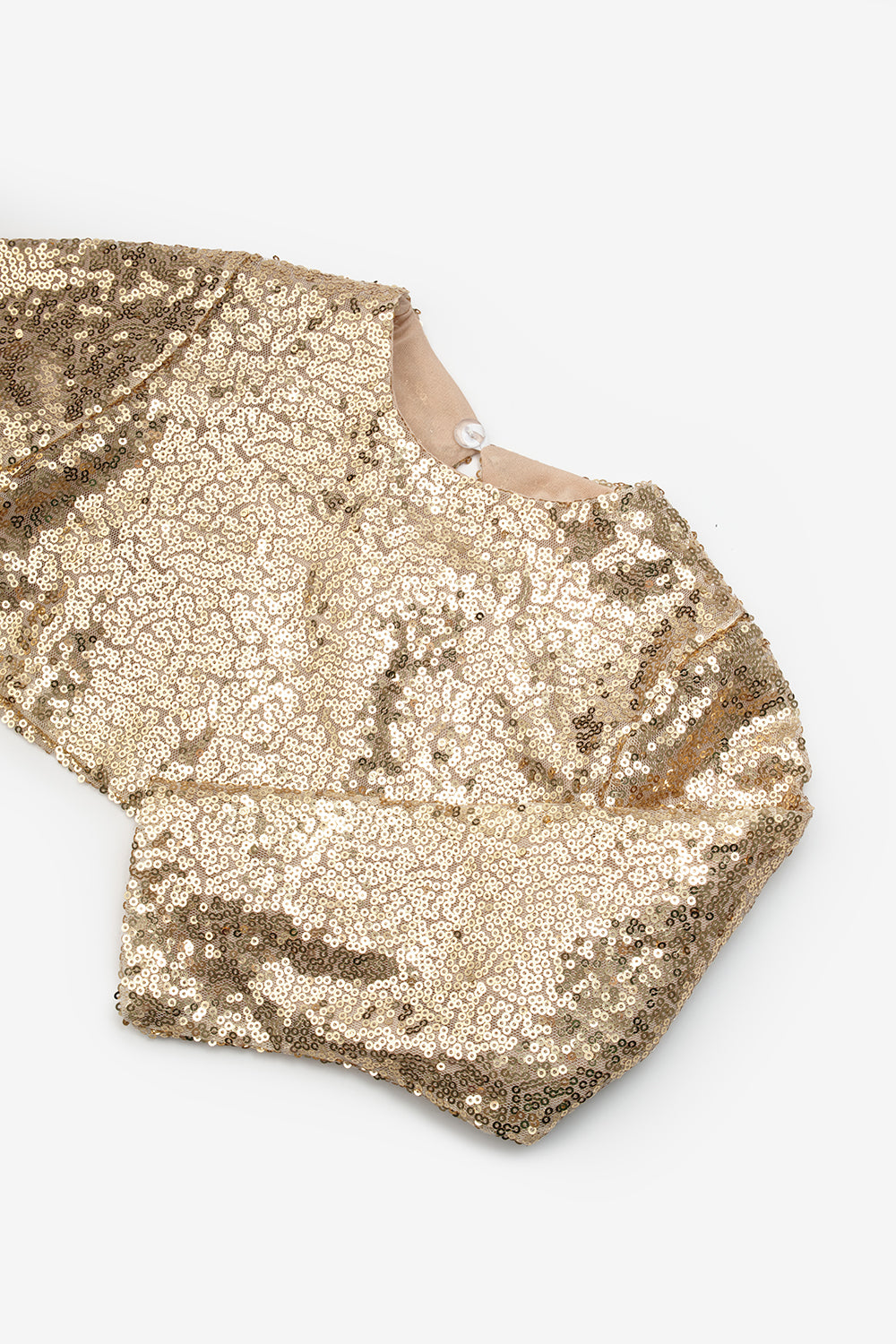 Altın Uzun Kollu Pullu Kız Çocuk Crop Bluz