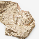 Altın Uzun Kollu Pullu Kız Çocuk Crop Bluz