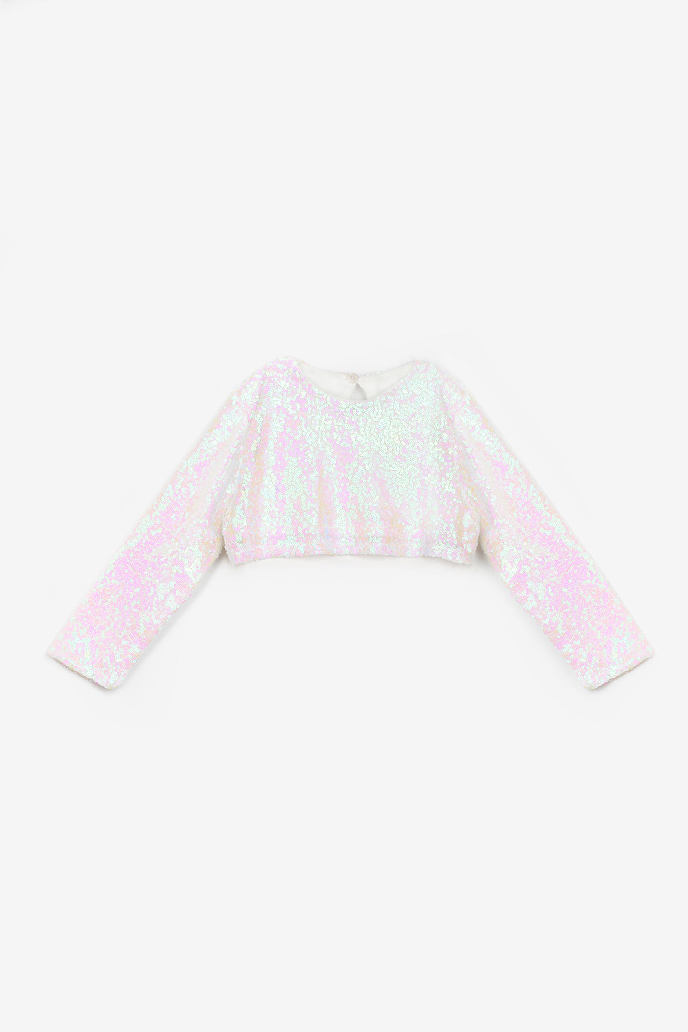 Beyaz  Uzun Kollu Pullu Kız Çocuk Crop Bluz