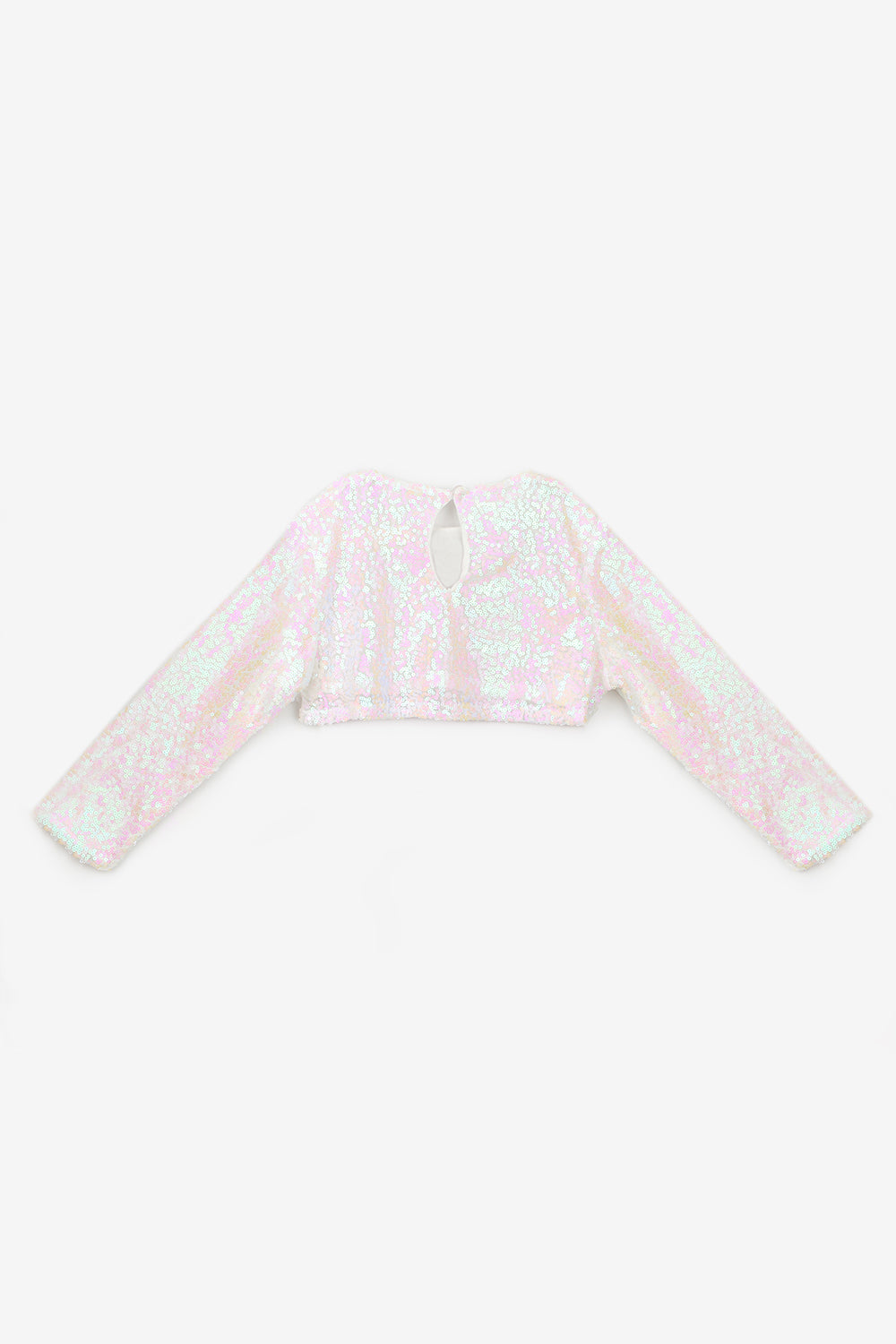Beyaz  Uzun Kollu Pullu Kız Çocuk Crop Bluz