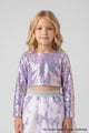 Lila  Uzun Kollu Pullu Kız Çocuk Crop Bluz