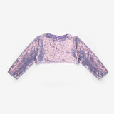 Lila Uzun Kollu Pullu Kız Çocuk Crop Bluz