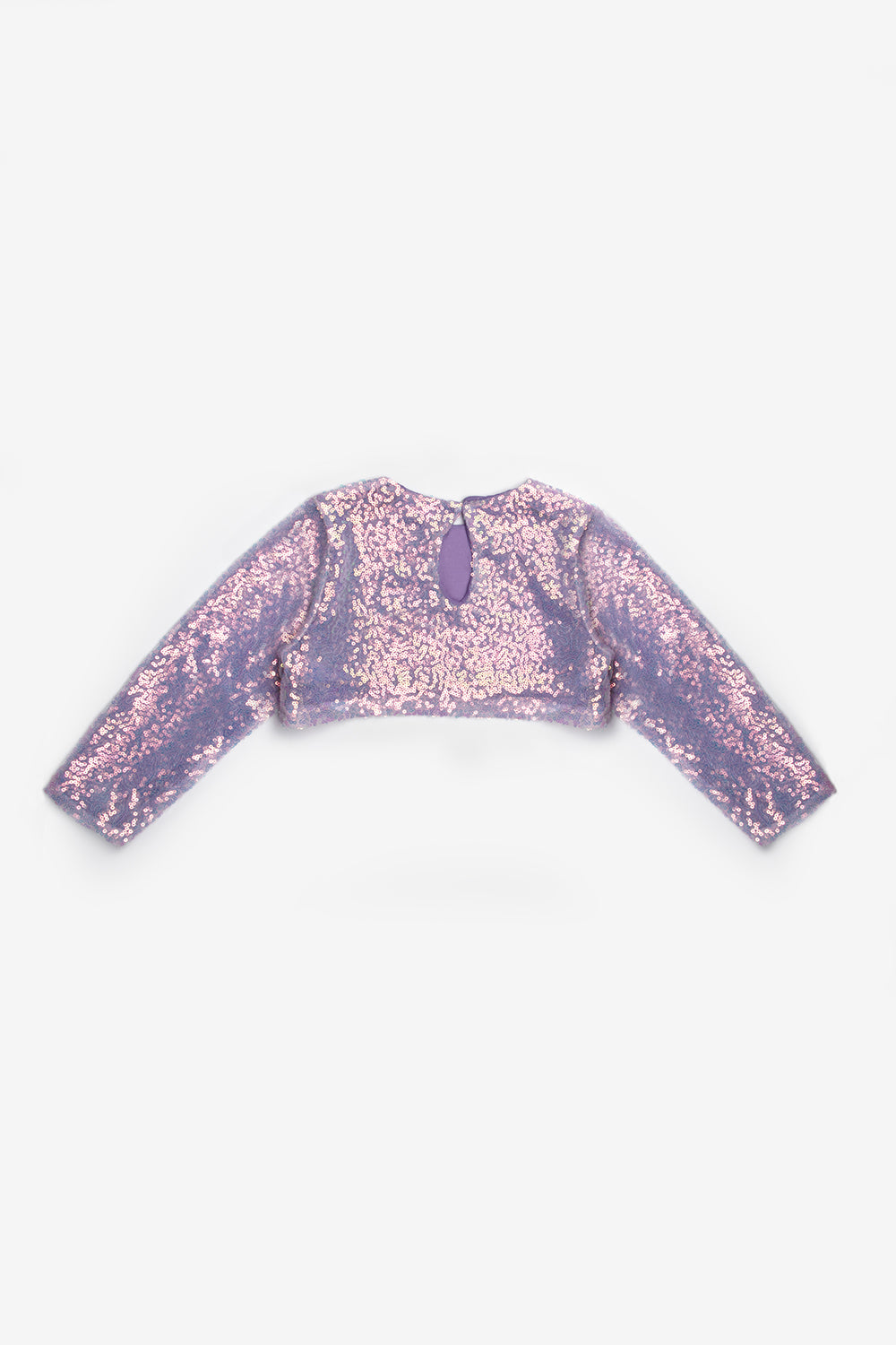 Lila Uzun Kollu Pullu Kız Çocuk Crop Bluz