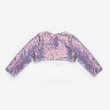 Lila Uzun Kollu Pullu Kız Çocuk Crop Bluz