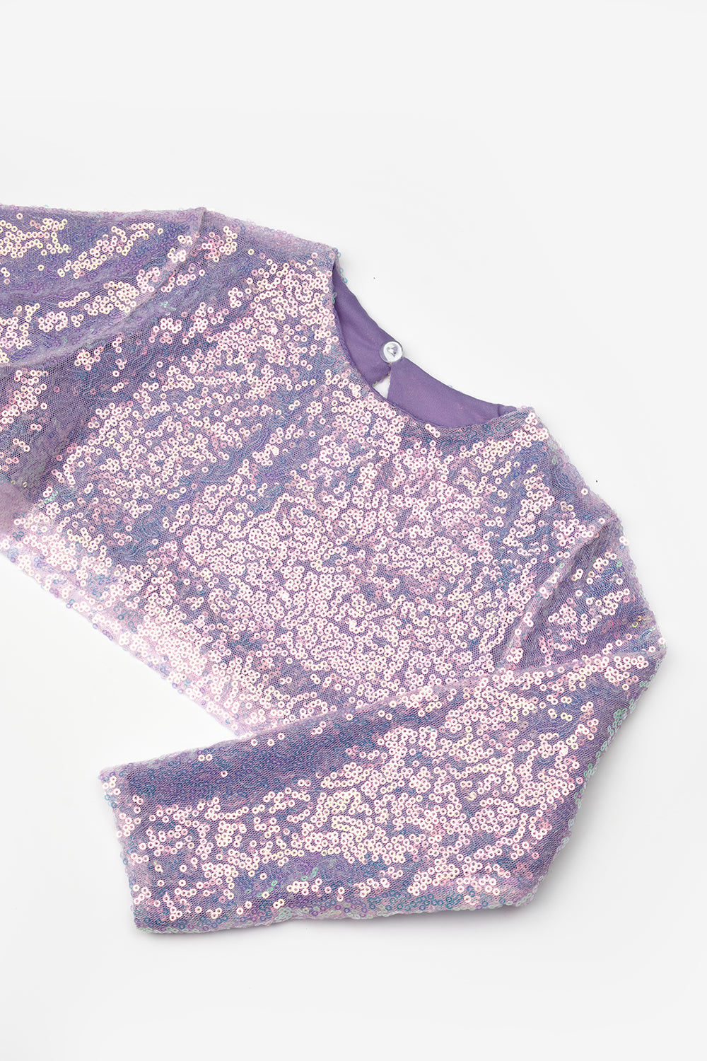 Lila Uzun Kollu Pullu Kız Çocuk Crop Bluz