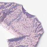 Lila Uzun Kollu Pullu Kız Çocuk Crop Bluz