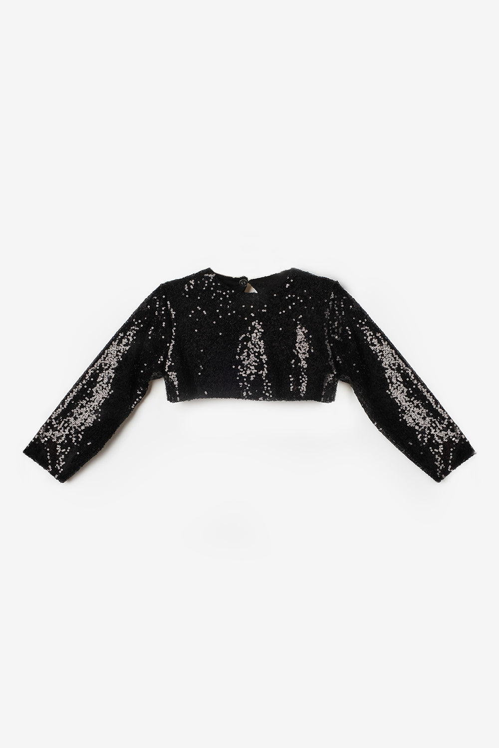 Siyah  Uzun Kollu Pullu Kız Çocuk Crop Bluz