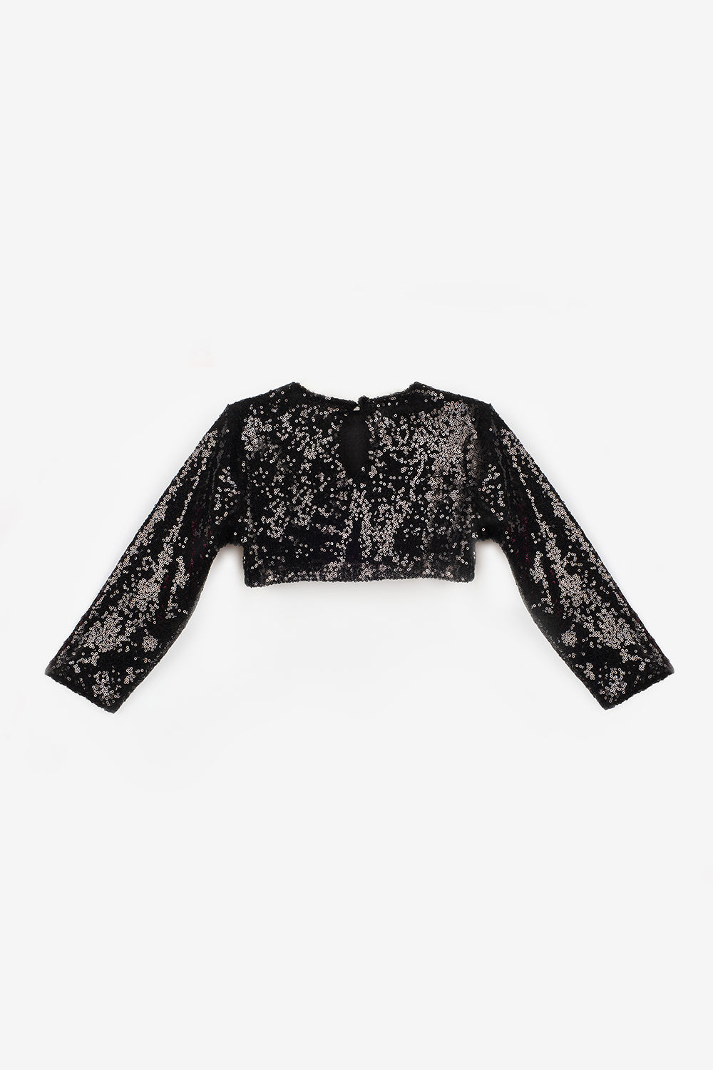 Siyah  Uzun Kollu Pullu Kız Çocuk Crop Bluz