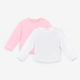 Pembe  Beyaz Uzun Kollu Penye 2'li Tişört Paketi