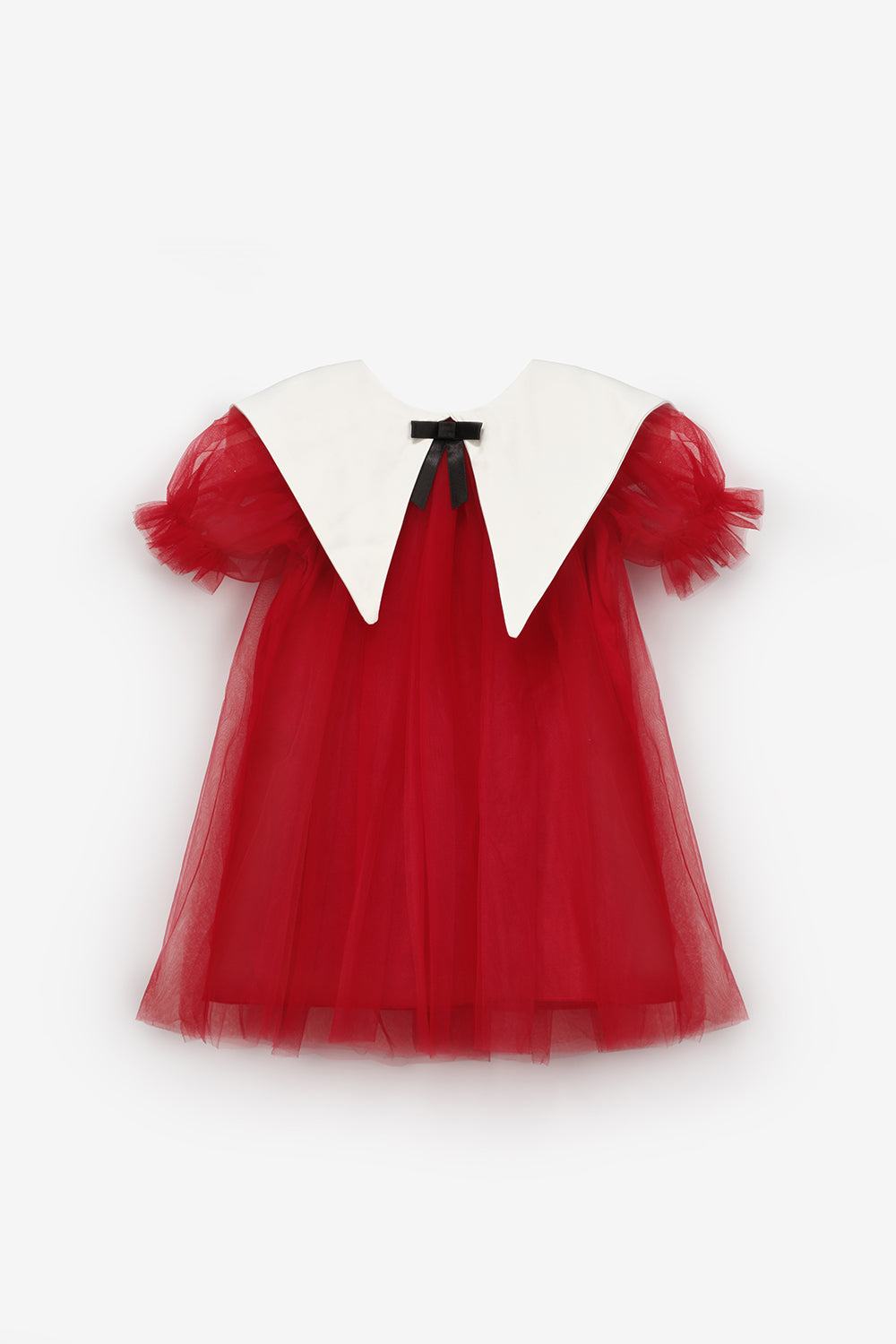 Kırmızı  Sivri Yakalı Kız Çocuk Tül Elbise - Nicole