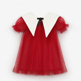 Kırmızı Sivri Yakalı Kız Çocuk Tül Elbise - Nicole