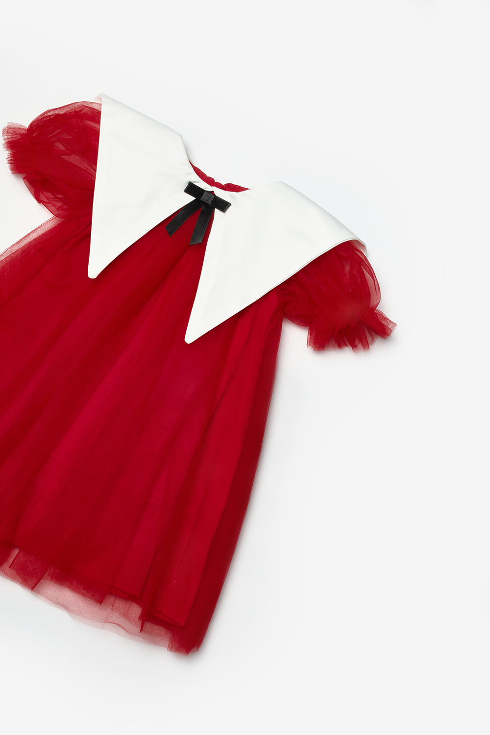 Kırmızı  Sivri Yakalı Kız Çocuk Tül Elbise - Nicole