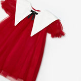 Kırmızı Sivri Yakalı Kız Çocuk Tül Elbise - Nicole