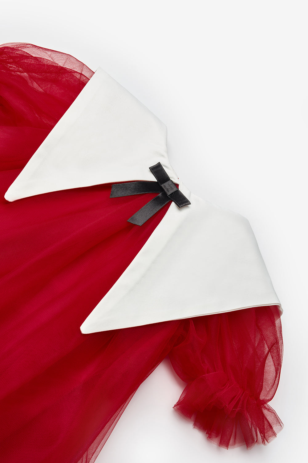 Kırmızı  Sivri Yakalı Kız Çocuk Tül Elbise - Nicole