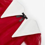 Kırmızı  Sivri Yakalı Kız Çocuk Tül Elbise - Nicole