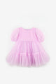 Lila  Eteği Fırfırlı Kemerli Kız Çocuk Tül Elbise - Casey