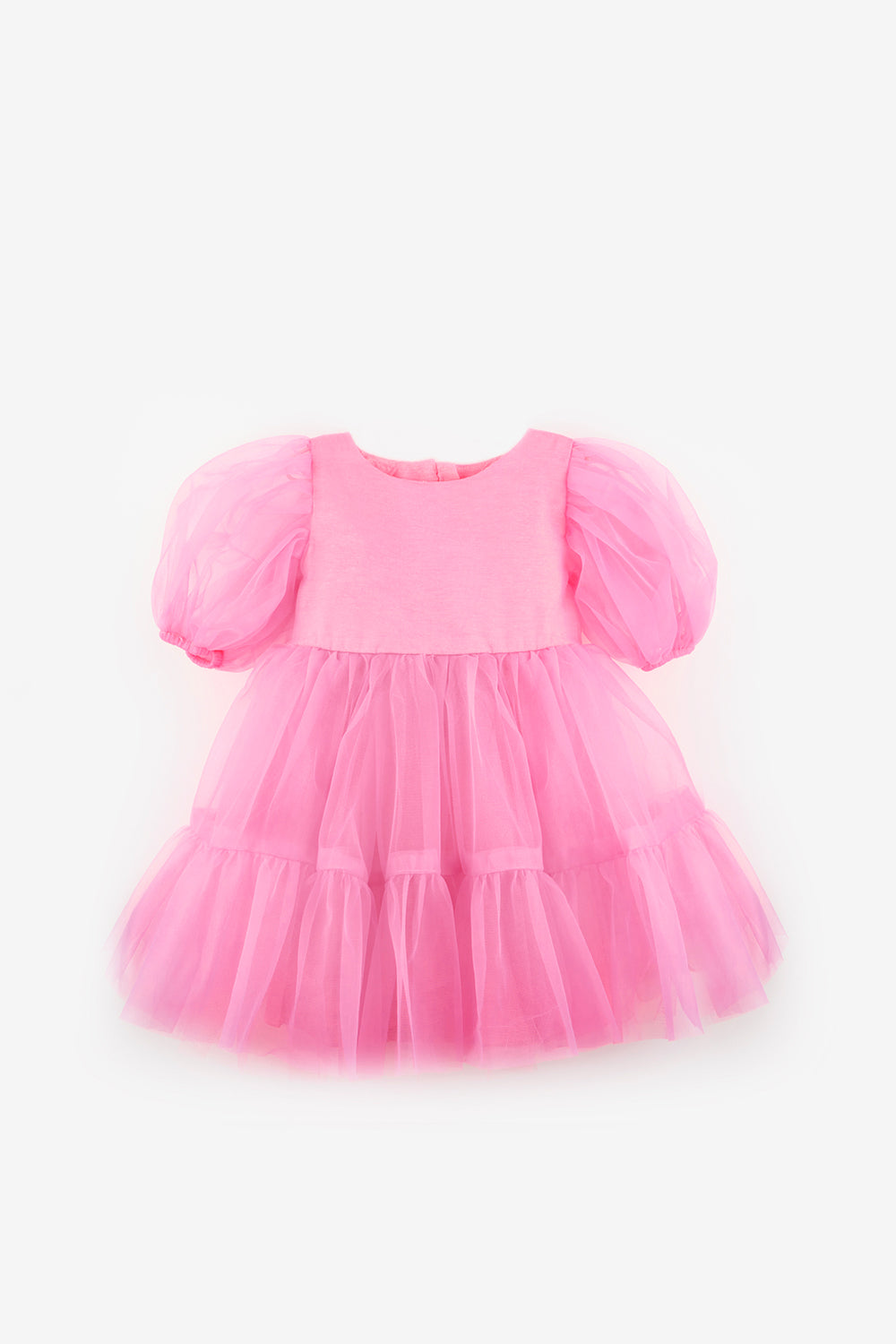 Pembe  Eteği Fırfırlı Kemerli Kız Çocuk Tül Elbise - Casey