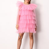Fuşya Kat Kat Kız Çocuk Tül Elbise - Laura