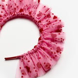 Pembe  Flok Kalp Baskılı Kız Çocuk Tül Taç