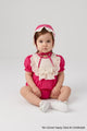 Fuchsia Short Sleeve Baby Girl Jumpsuit with Hat Accessory - Perla