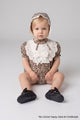 Brown Short Sleeve Baby Girl Jumpsuit with Hat Accessory - Perla