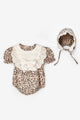 Brown Short Sleeve Baby Girl Jumpsuit with Hat Accessory - Perla