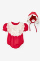 Red Short Sleeve Baby Girl Jumpsuit with Hat Accessory - Perla