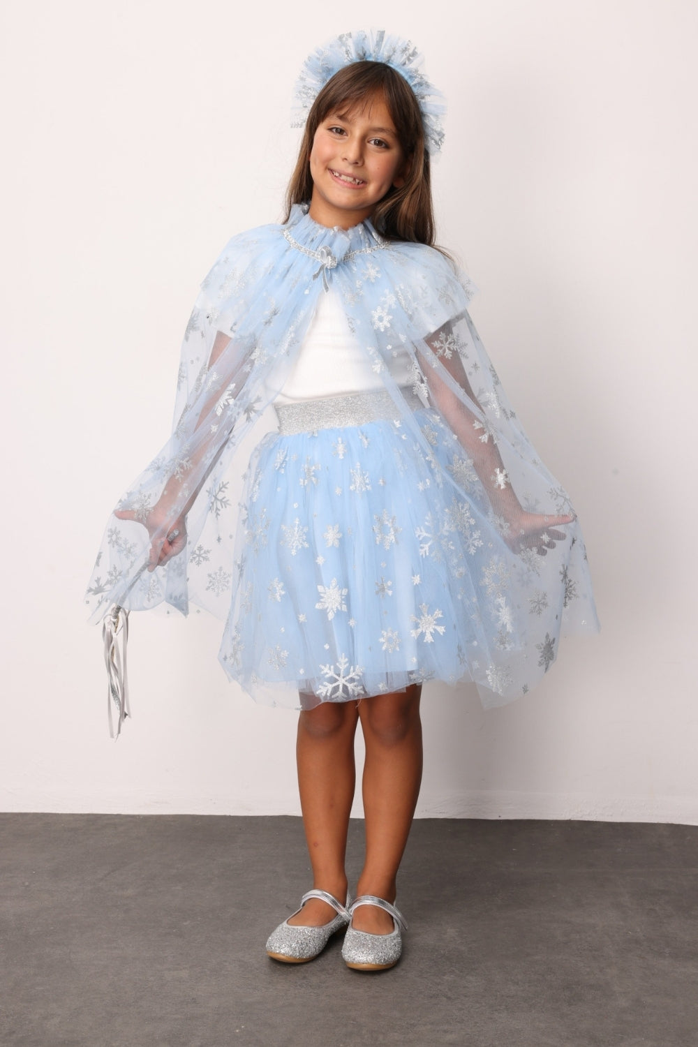 Mavi Kar Tanesi Baskılı Kız Çocuk Tül Etek - Pauline