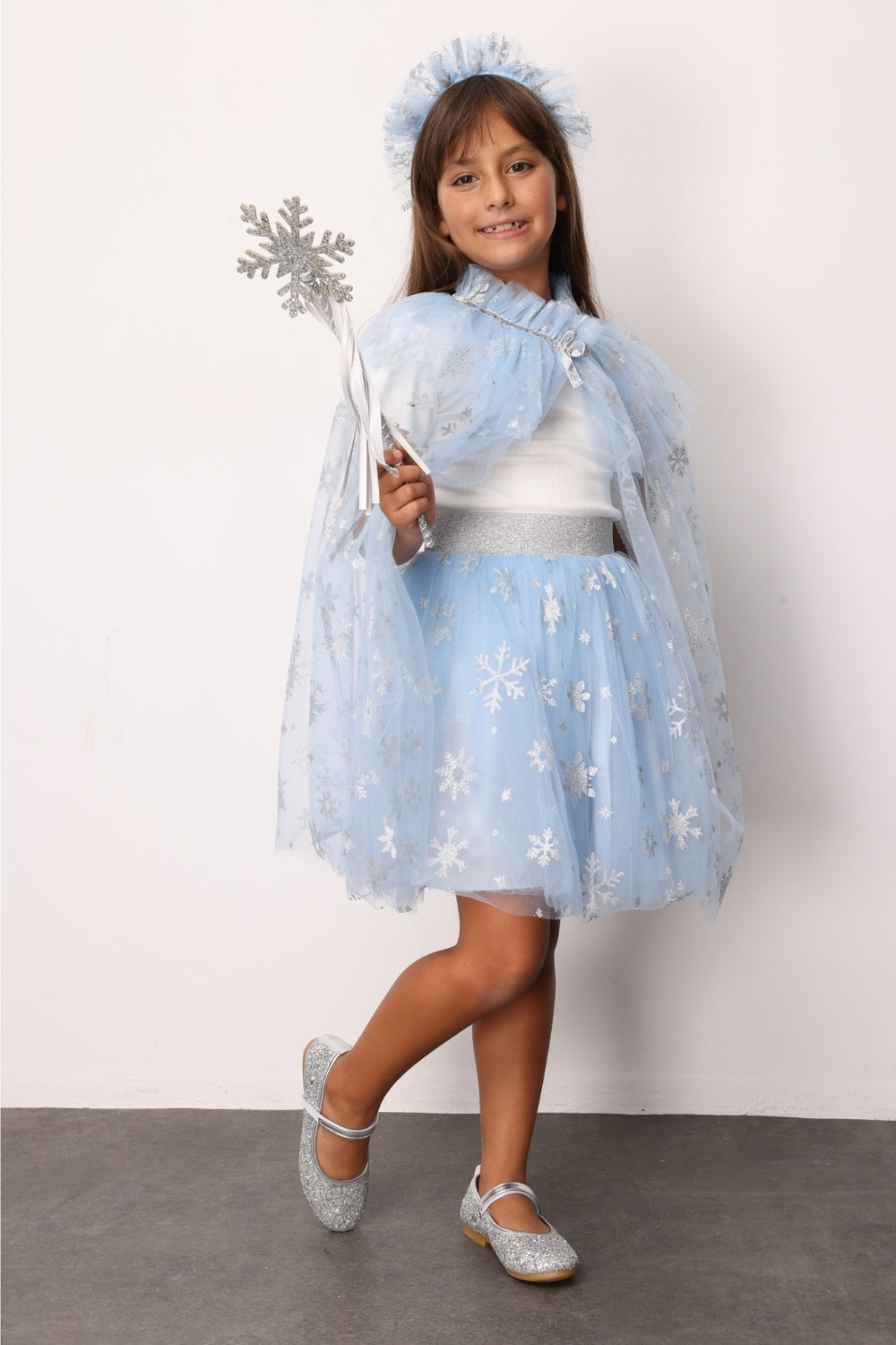 Mavi Kar Tanesi Baskılı Kız Çocuk Tül Etek - Pauline