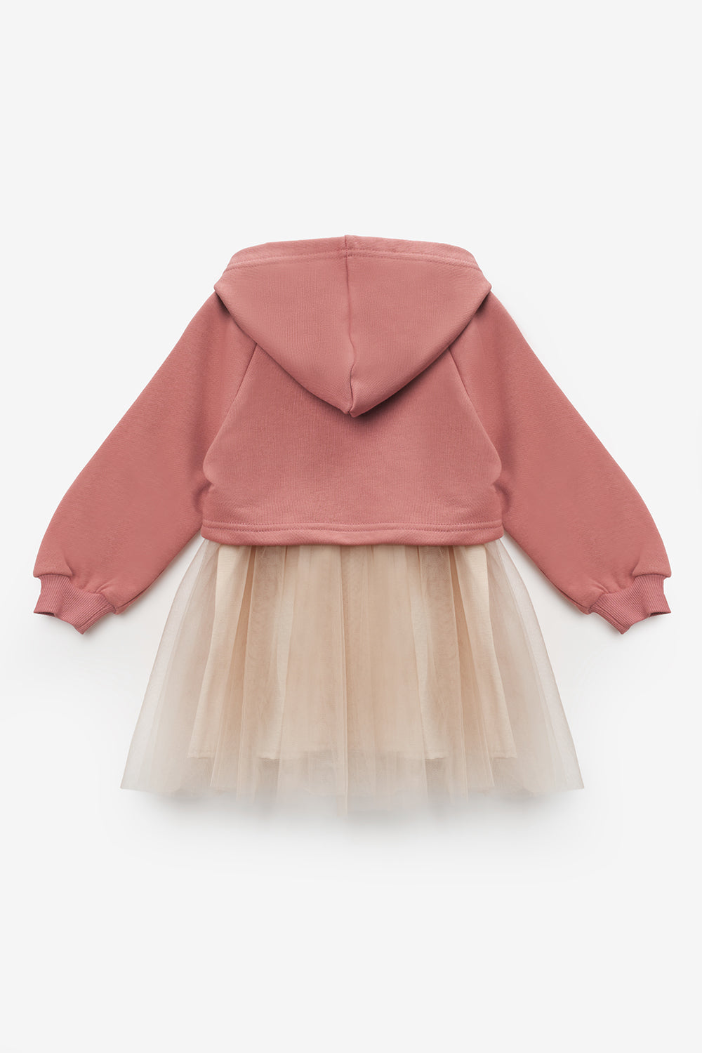 Pudra  Baskılı Kız Çocuk Kapüşonlu Sweatshirt ve Elbise Takım - Fawn