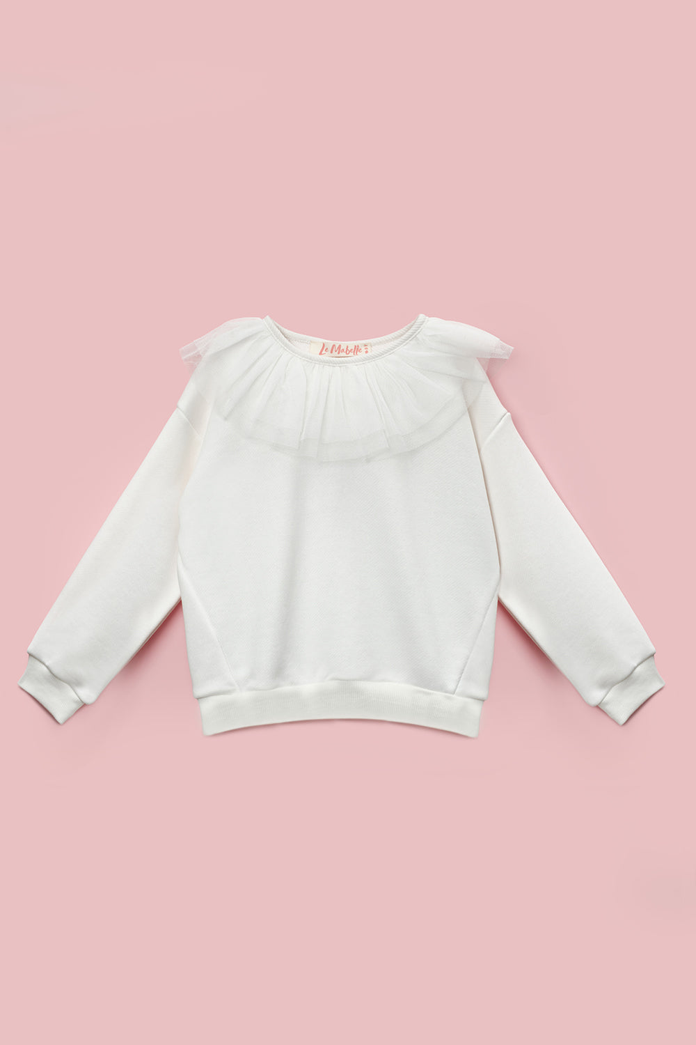 Beyaz  Tül Yaka Detaylı Kız Çocuk Sweatshirt - Zora