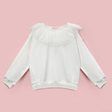 Beyaz  Tül Yaka Detaylı Kız Çocuk Sweatshirt - Zora