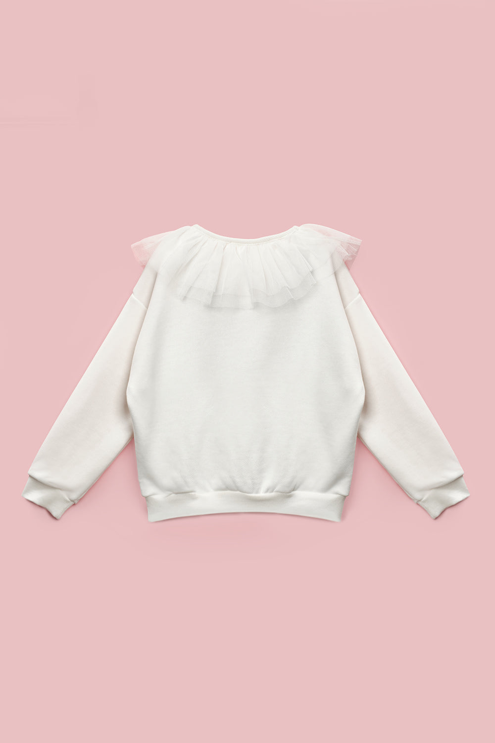 Beyaz  Tül Yaka Detaylı Kız Çocuk Sweatshirt - Zora