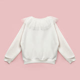 Beyaz  Tül Yaka Detaylı Kız Çocuk Sweatshirt - Zora