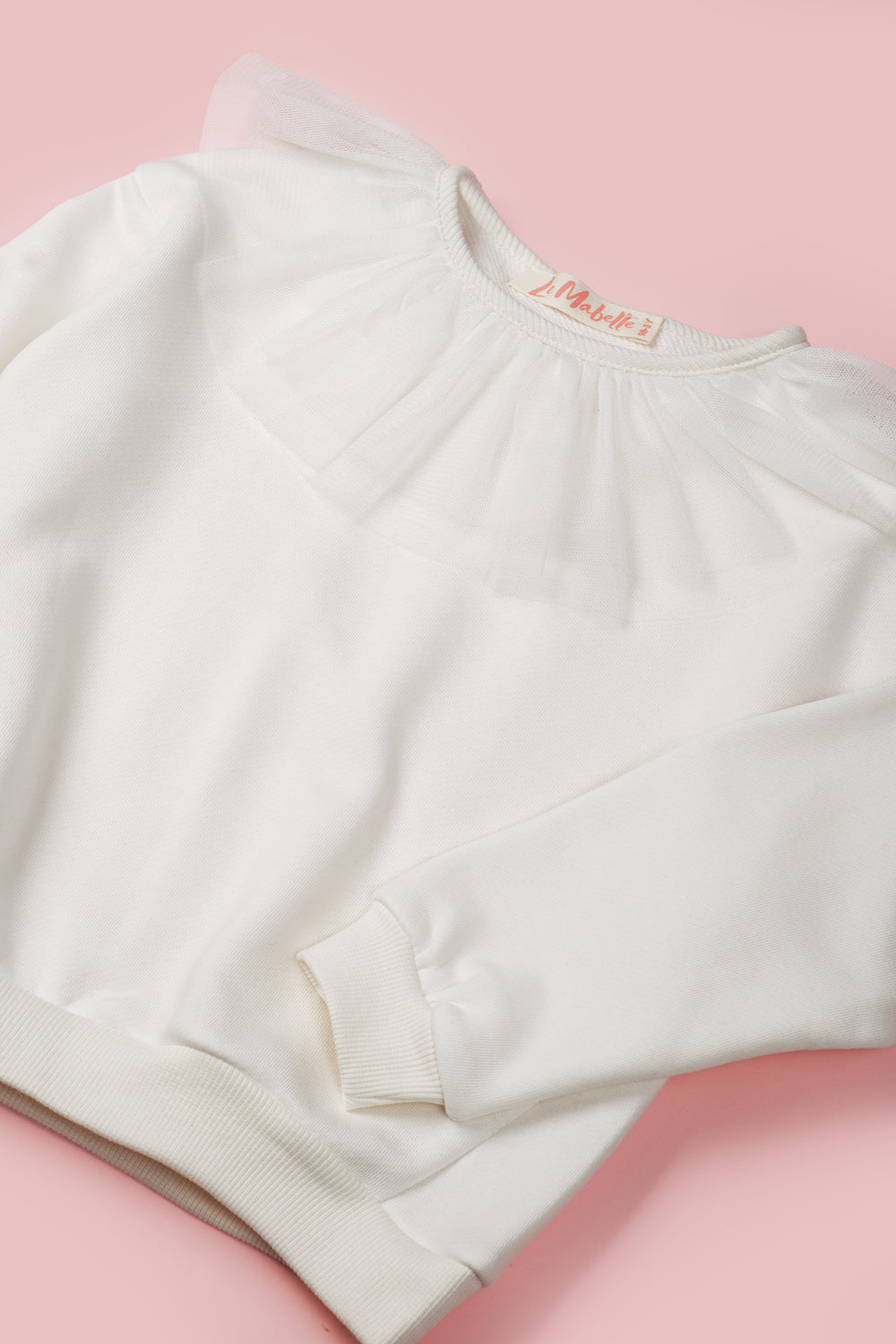 Beyaz  Tül Yaka Detaylı Kız Çocuk Sweatshirt - Zora