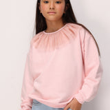 Pembe  Tül Yaka Detaylı Kız Çocuk Sweatshirt - Zora
