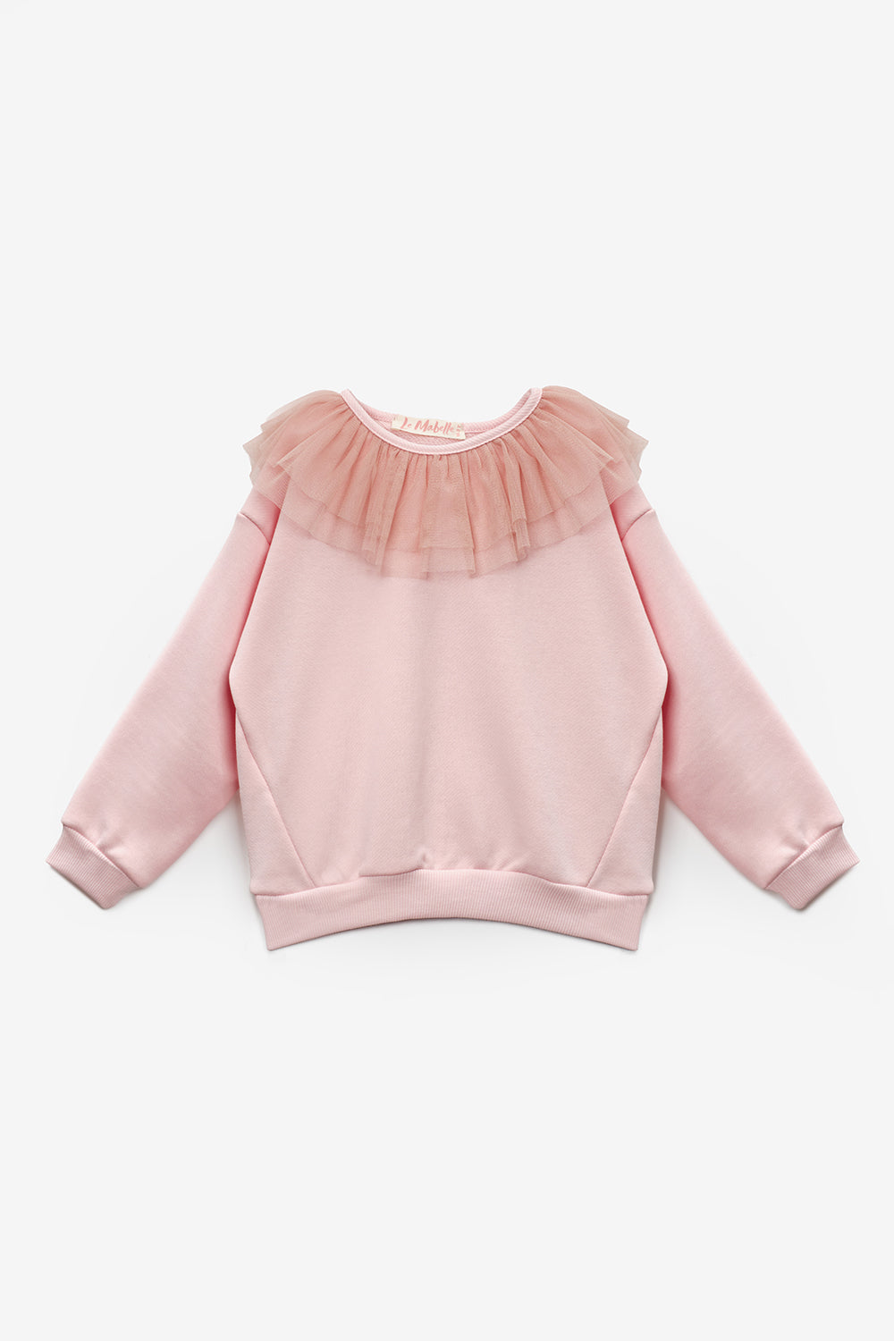 Pembe  Tül Yaka Detaylı Uzun Kollu Kız Çocuk Sweatshirt - Zora