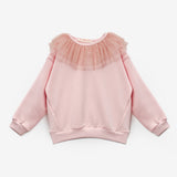 Pembe  Tül Yaka Detaylı Uzun Kollu Kız Çocuk Sweatshirt - Zora