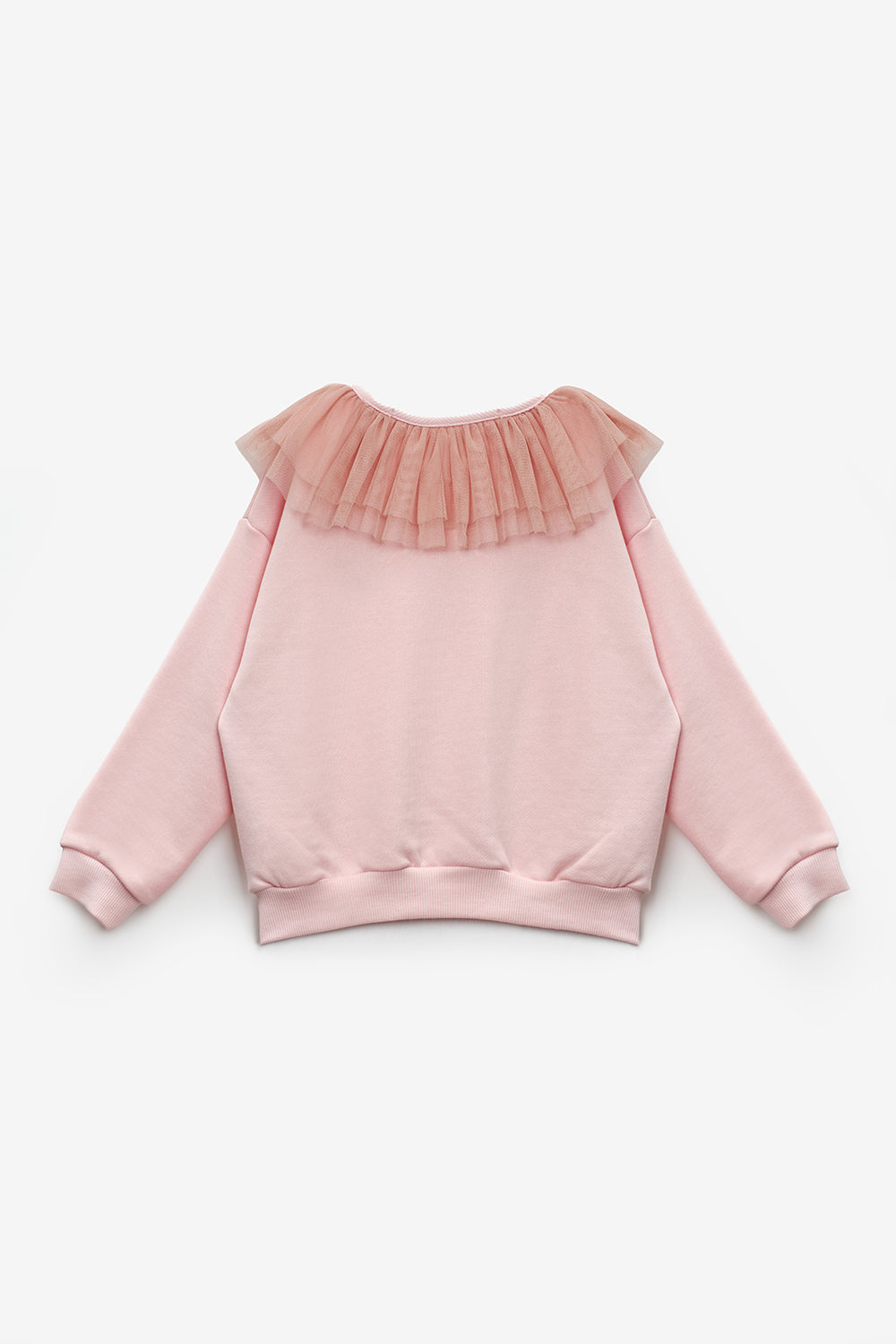 Pembe  Tül Yaka Detaylı Uzun Kollu Kız Çocuk Sweatshirt - Zora