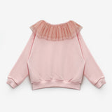 Pembe  Tül Yaka Detaylı Uzun Kollu Kız Çocuk Sweatshirt - Zora